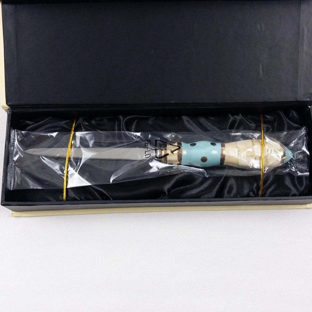 MacKenzie Childs Retired Parchment Check Letter Opener Ceramic 12100-140